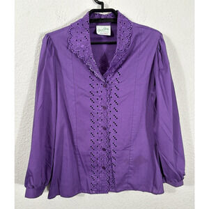 Vintage 1970s Stacy Stag Top Womens Size M Purple Long Sleeve Button Up